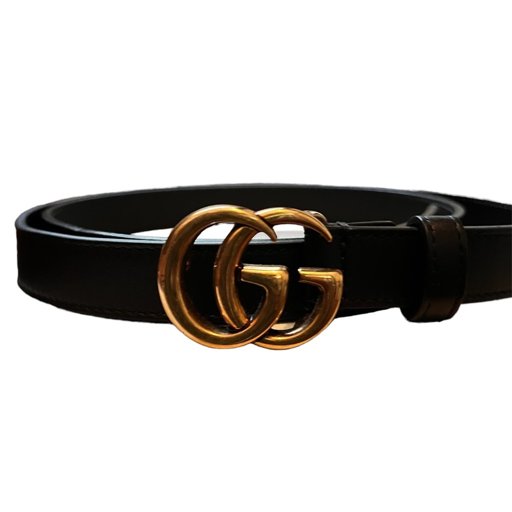 Thin Leather Belt with Double G Buckle | Beautiful Like-New Condition